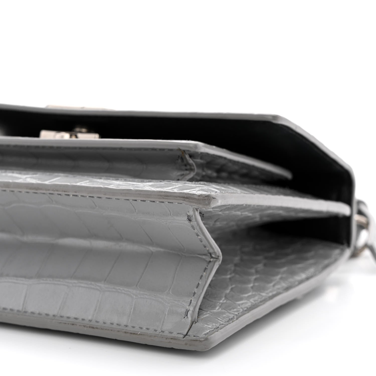 Balenciaga Shiny Calfskin Crocodile Embossed XS Sharp Top Handle Bag Balenciaga Grey 10 of 13