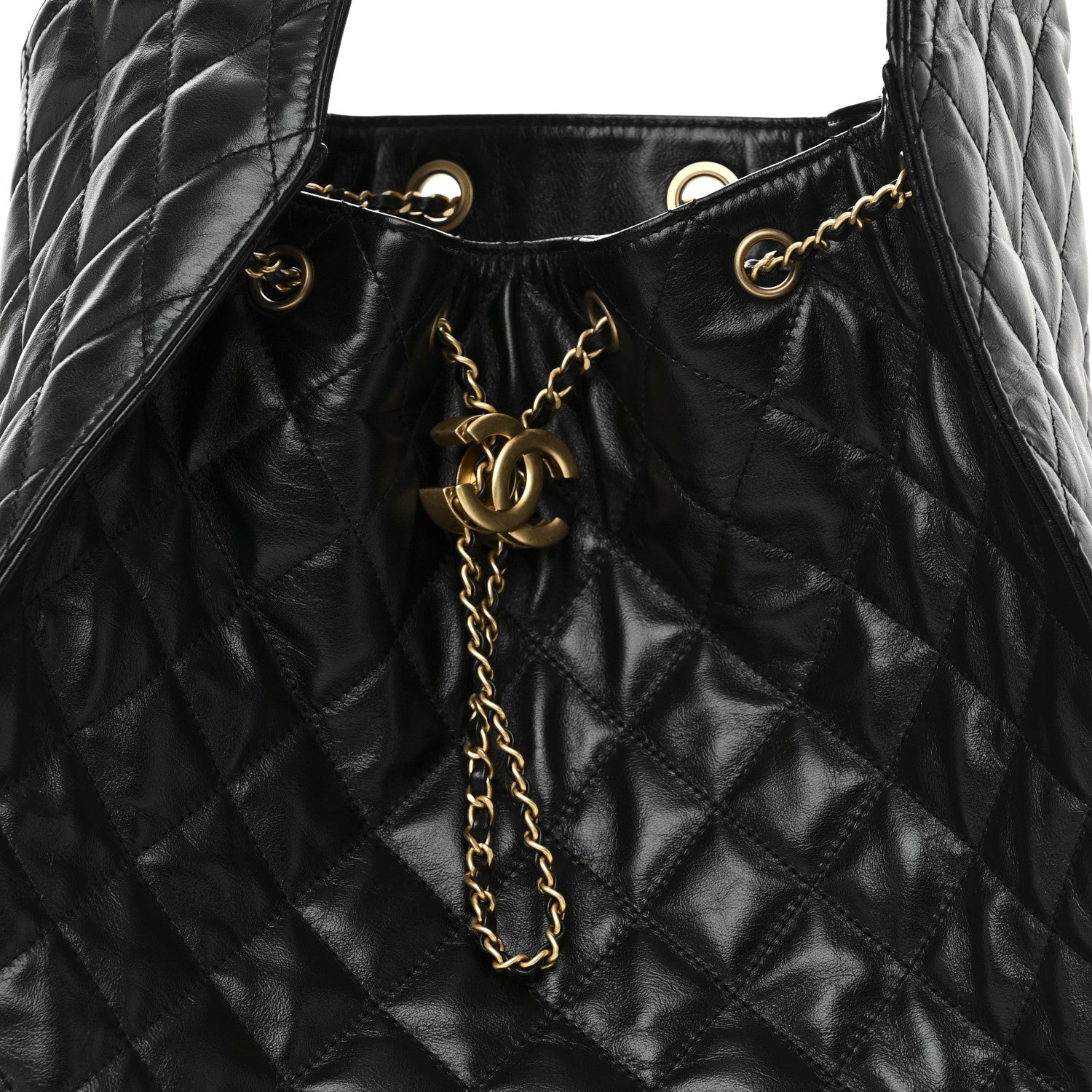 Chanel Shiny Crumpled Calfskin Quilted Medium Chanel 25 Handbag Black 8 of 10