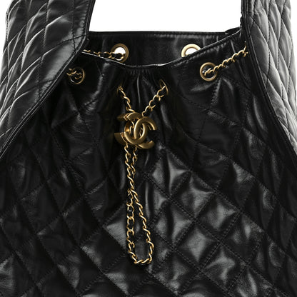 Chanel Shiny Crumpled Calfskin Quilted Medium Chanel 25 Handbag Black 8 of 10