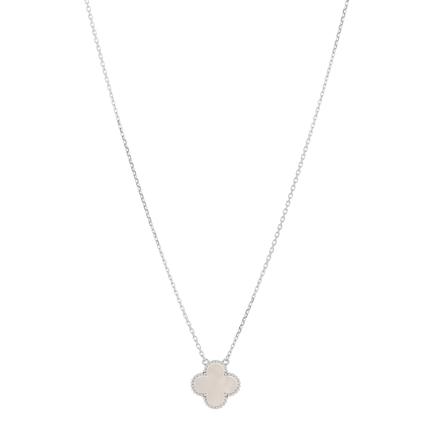 18K White Gold Mother of Pearl Vintage Alhambra Pendant Necklace