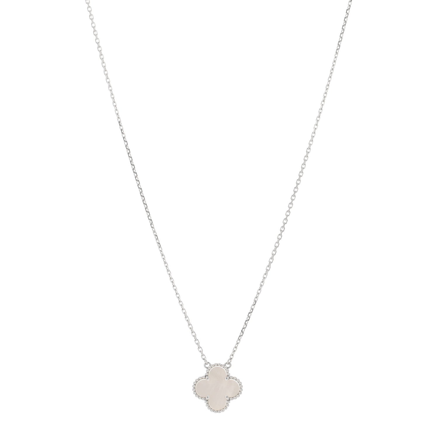 Van Cleef & Arpels 18K White Gold Mother of Pearl Vintage Alhambra Pendant Necklace 1 of 3