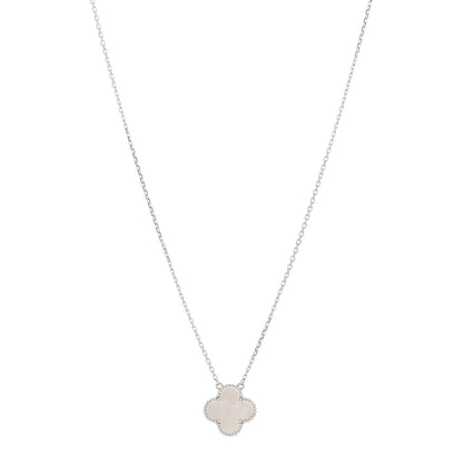 Van Cleef & Arpels 18K White Gold Mother of Pearl Vintage Alhambra Pendant Necklace 1 of 3
