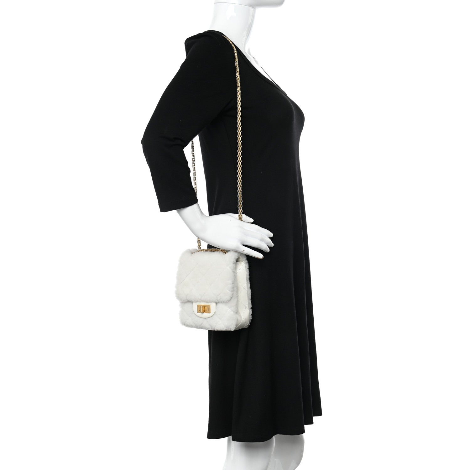 Chanel Shearling Lambskin Aged Calfskin Quilted 2.55 Reissue Mini North South Flap White 2 of 10