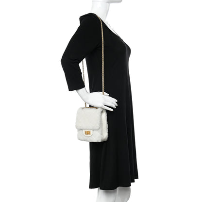 Chanel Shearling Lambskin Aged Calfskin Quilted 2.55 Reissue Mini North South Flap White 2 of 10