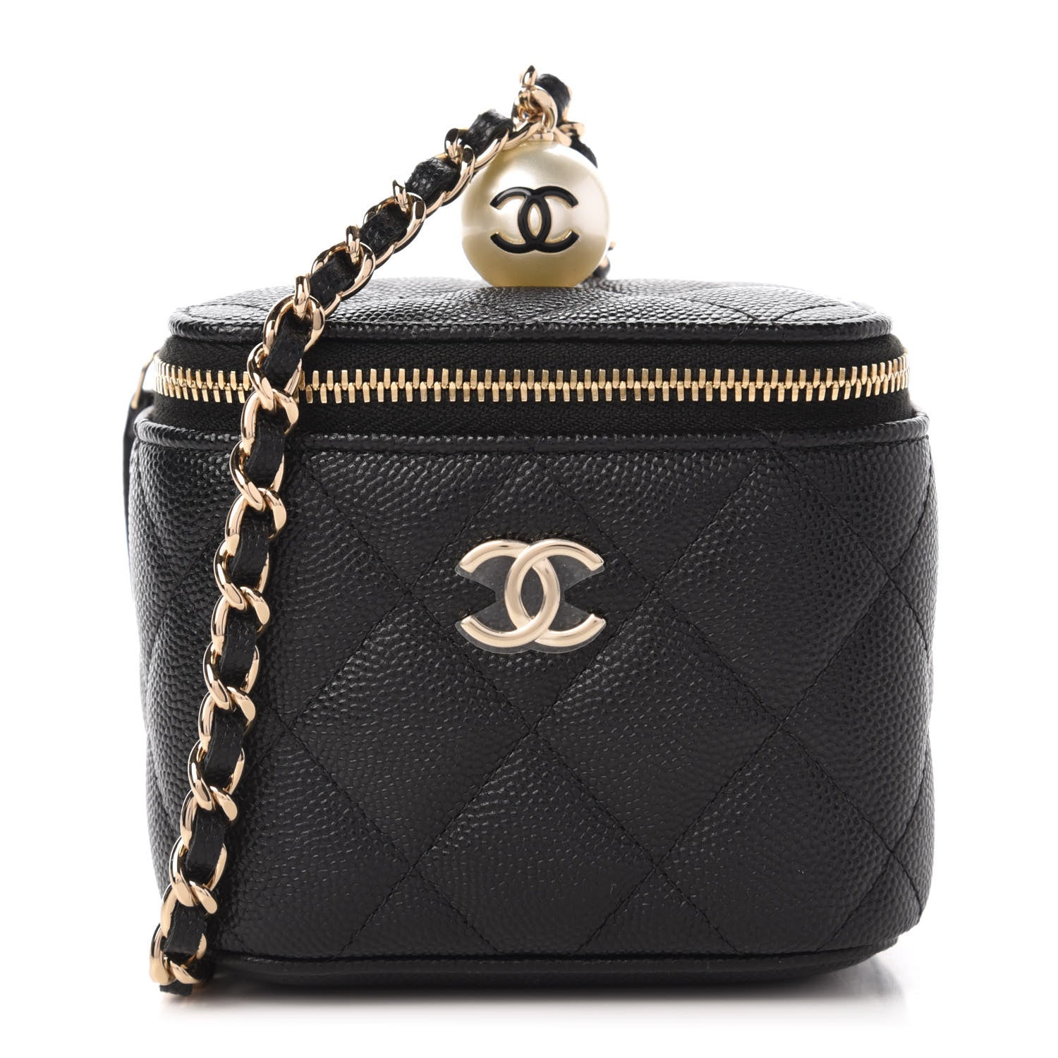 Chanel Caviar Quilted Mini Pearl On Top Vanity Case With Chain Black 1 of 11