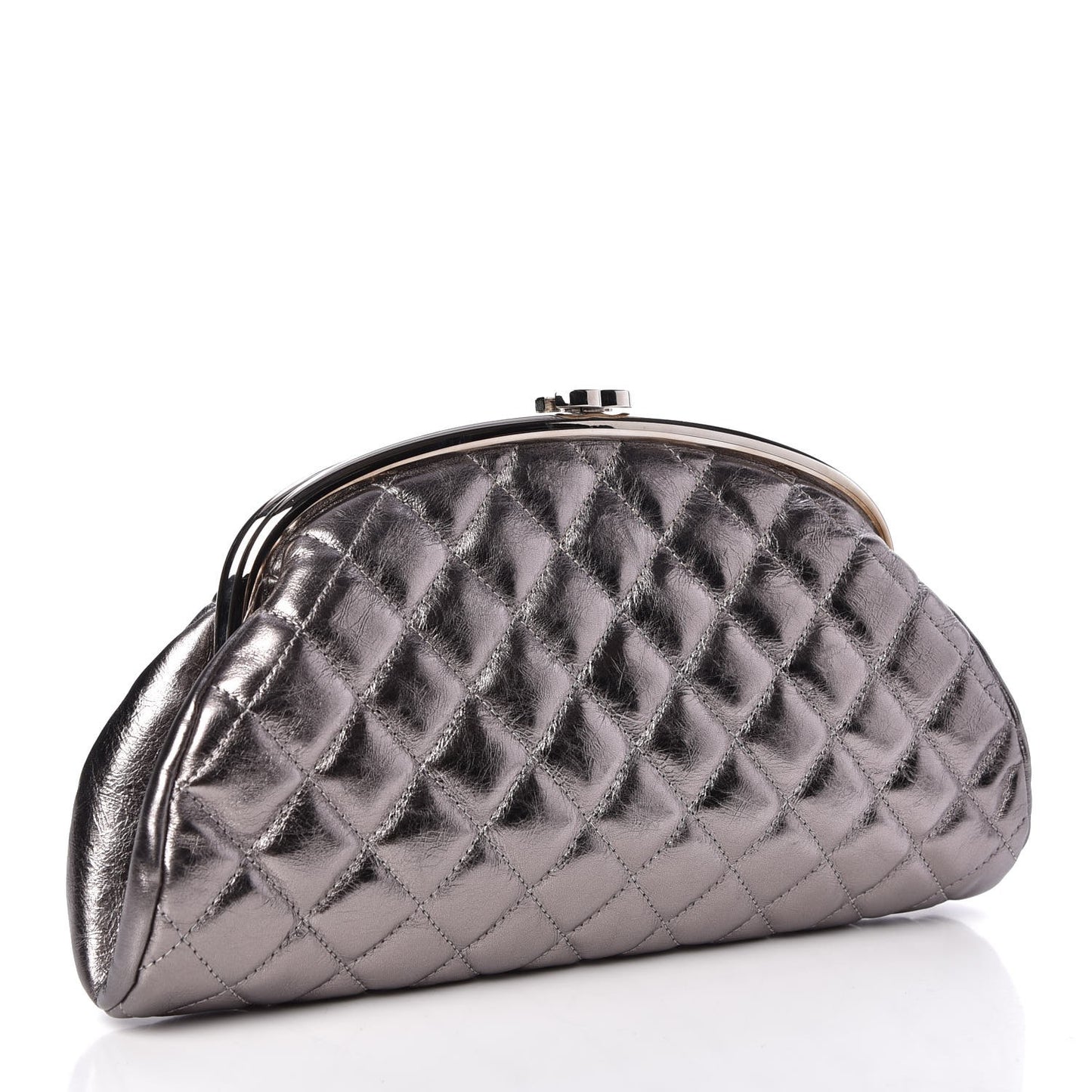 Metallic Aged Calfskin Quilted Timeless Clutch Silver