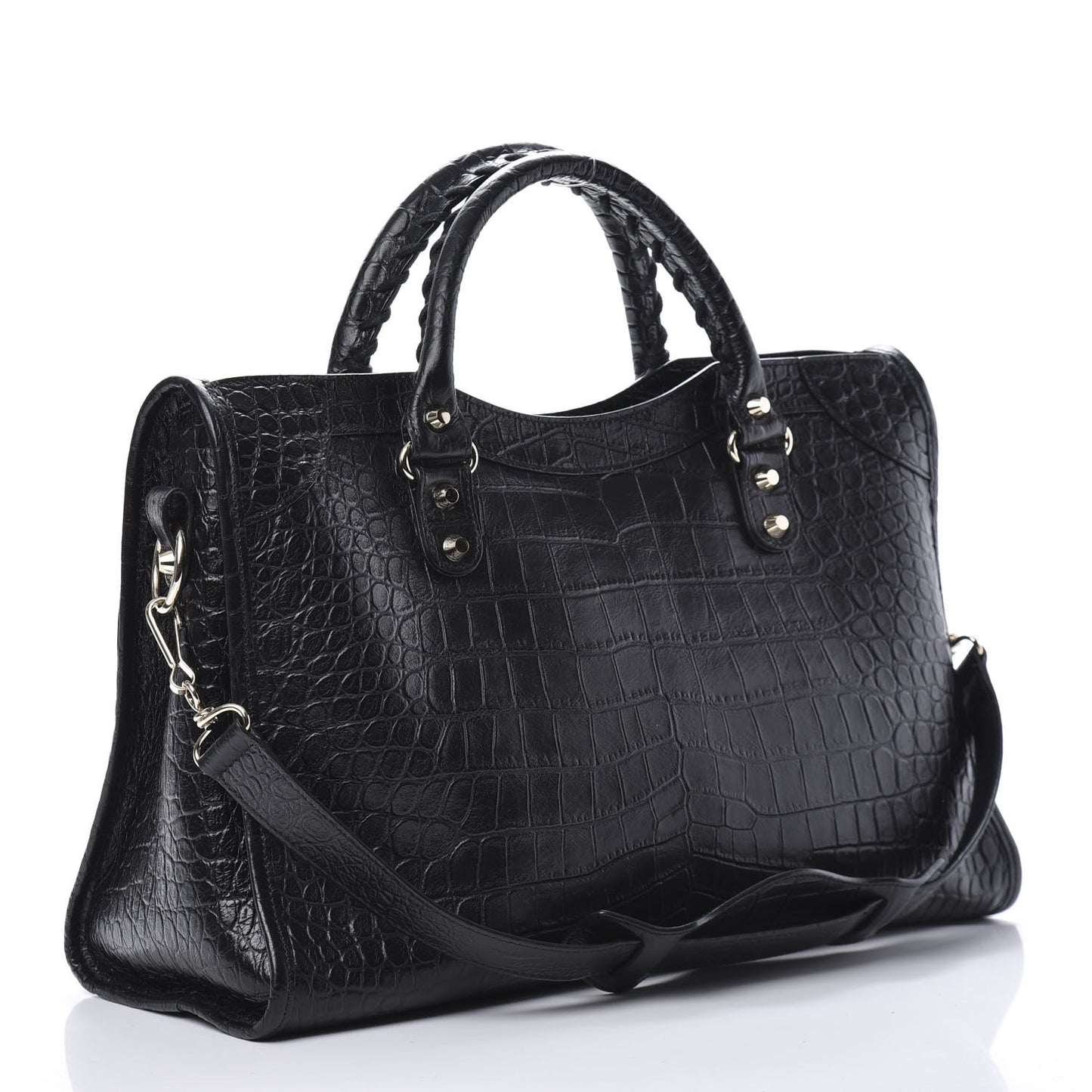 Calfskin Crocodile Embossed Classic Hardware City Black
