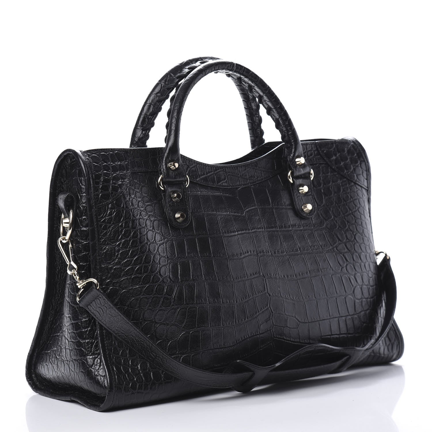 Balenciaga Calfskin Crocodile Embossed Classic Hardware City Black 4 of 11