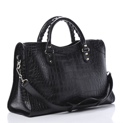 Balenciaga Calfskin Crocodile Embossed Classic Hardware City Black 4 of 11