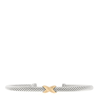 David Yurman Sterling Silver 18K Yellow Gold 4mm X Station Cable Bracelet 1 of 4