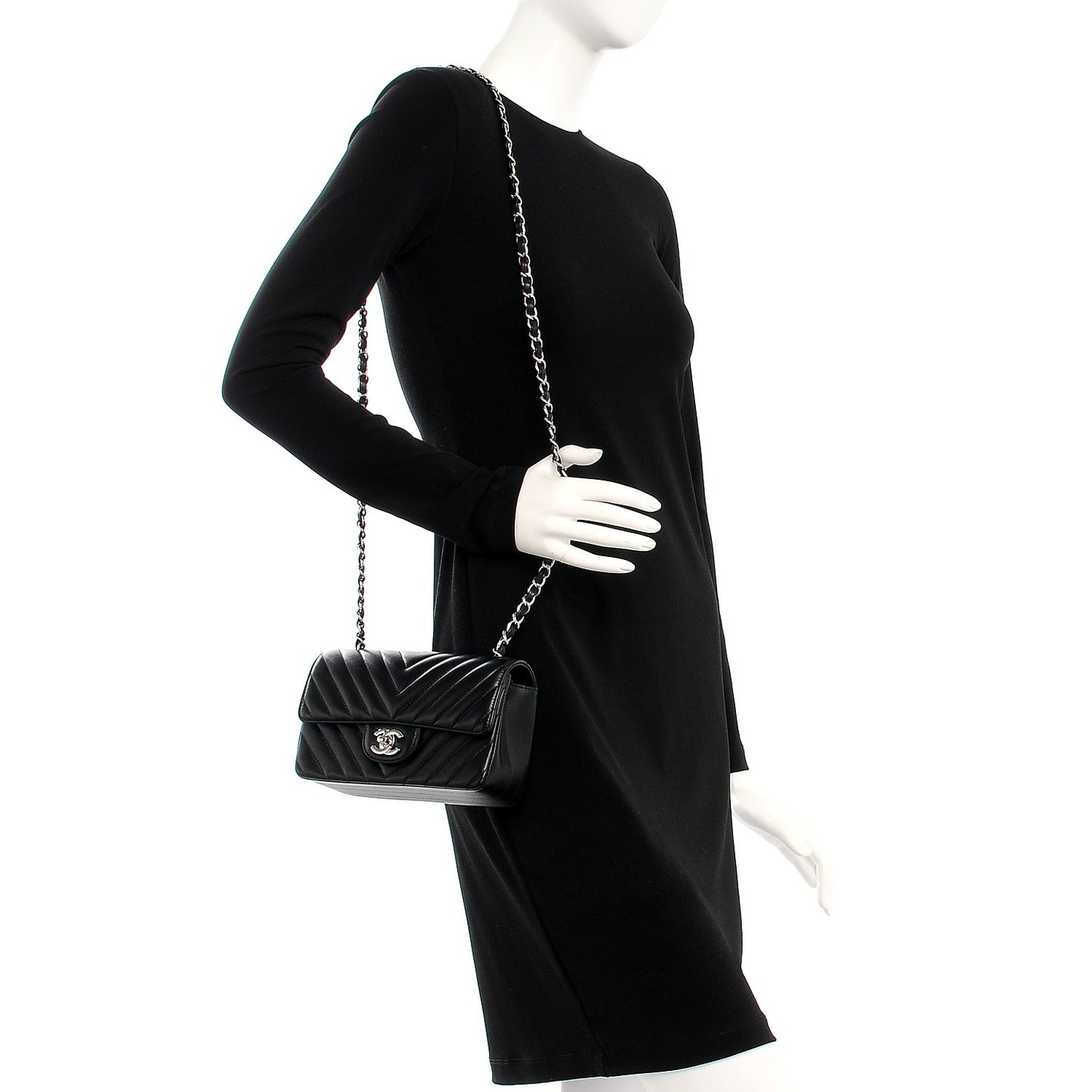 Lambskin Chevron Quilted Mini Rectangular Flap Black