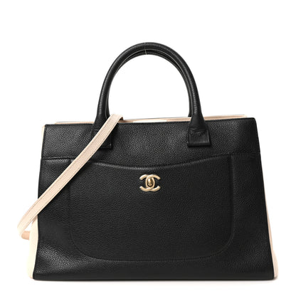 Chanel Grained Calfskin Small Bi-Color Neo Executive Shopper Tote Black Beige 1 of 10