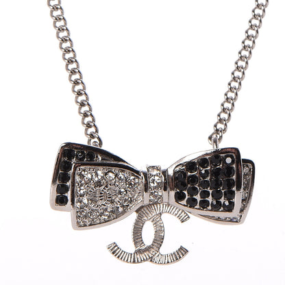 Chanel Crystal CC Bow Necklace Silver Black 3 of 6