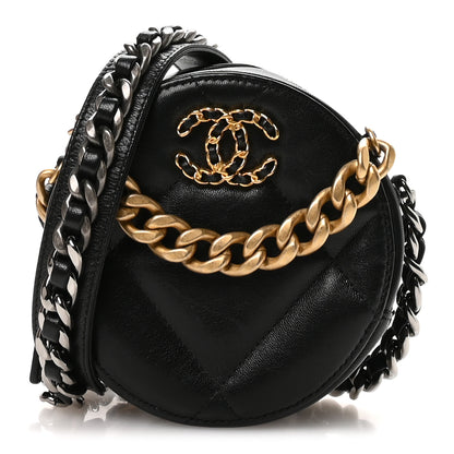 Chanel Lambskin Quilted Chanel 19 Round Clutch With Chain Black 1 of 10