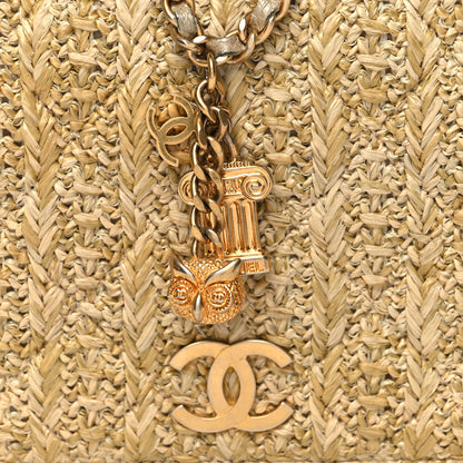 Chanel Woven Straw Braided Ancient Greek Wallet On Chain WOC Beige 9 of 11