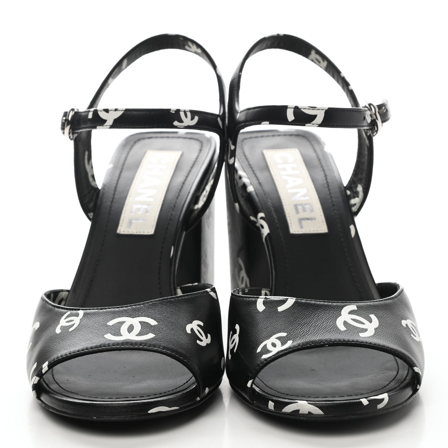 Printed Lambskin CC Sandals 38.5 Black White