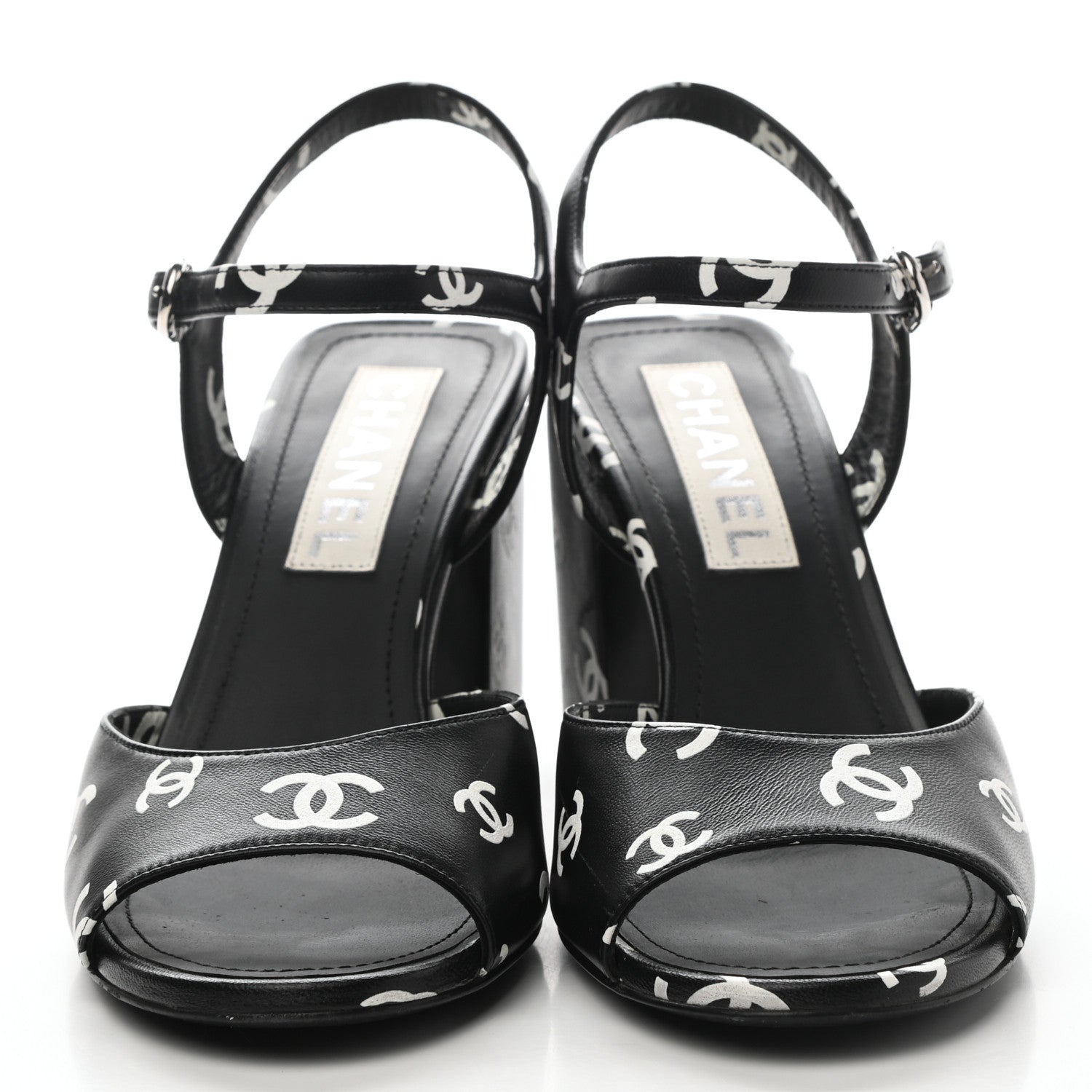 Chanel Printed Lambskin CC Sandals 38.5 Black White 2 of 10