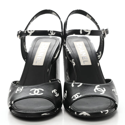 Chanel Printed Lambskin CC Sandals 38.5 Black White 2 of 10
