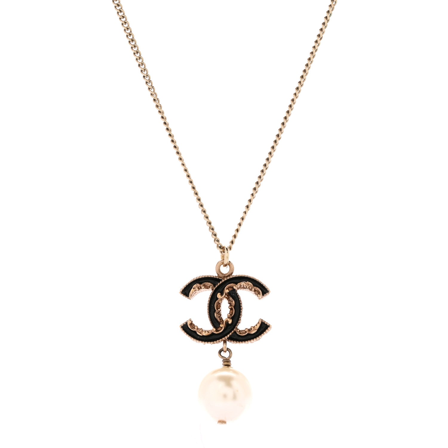Chanel Enamel Pearl CC Baroque Drop Necklace Black Gold 4 of 6