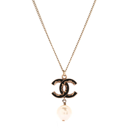 Chanel Enamel Pearl CC Baroque Drop Necklace Black Gold 4 of 6