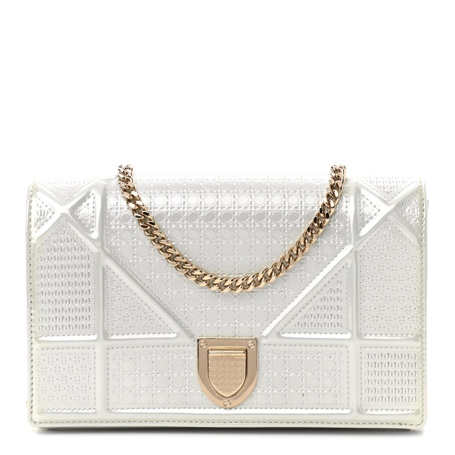 Christian Dior Patent Micro-Cannage Diorama Wallet on Chain Pouch White 1 of 13