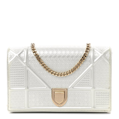 Christian Dior Patent Micro-Cannage Diorama Wallet on Chain Pouch White 1 of 13