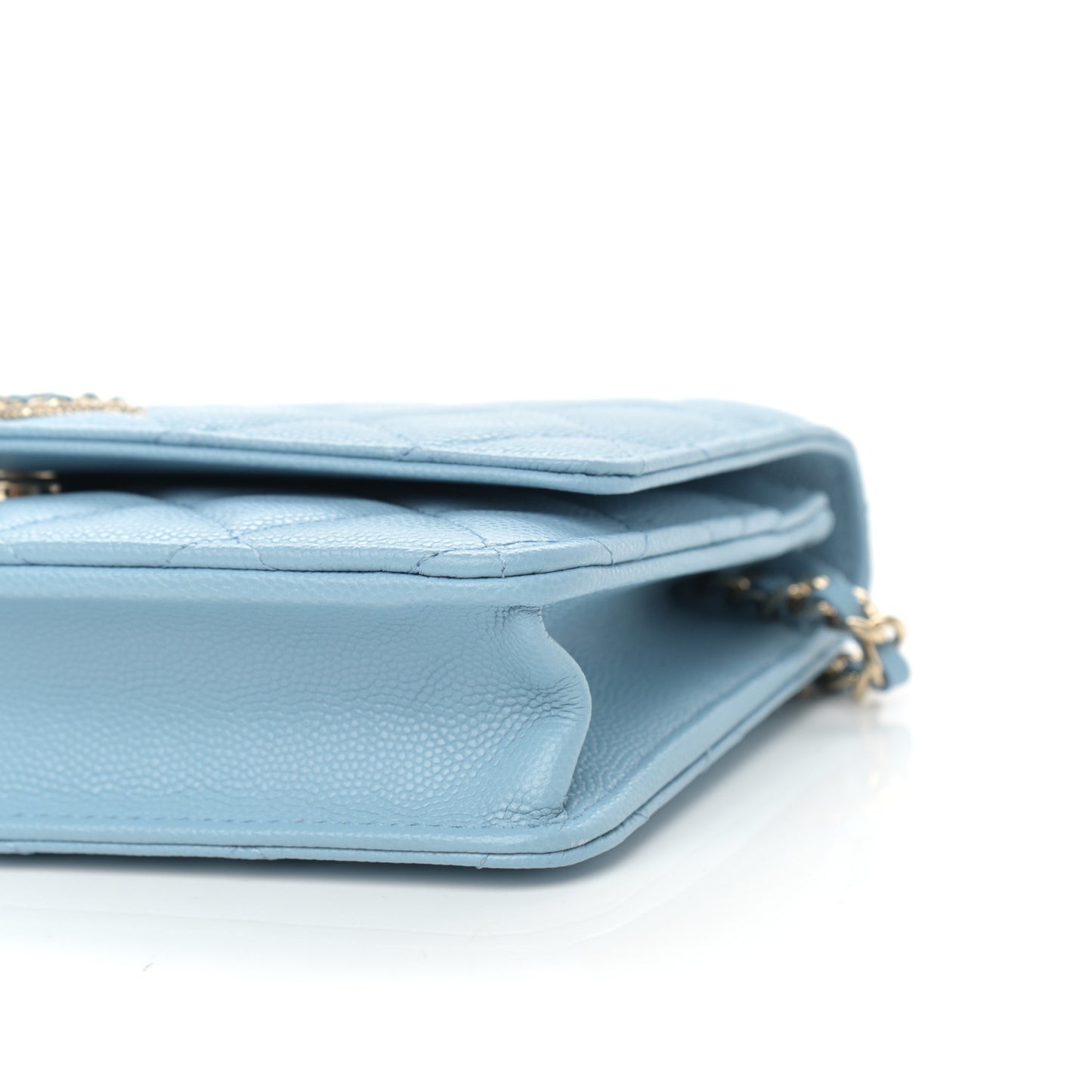 Caviar Quilted Crystal CC Wallet On Chain WOC Light Blue
