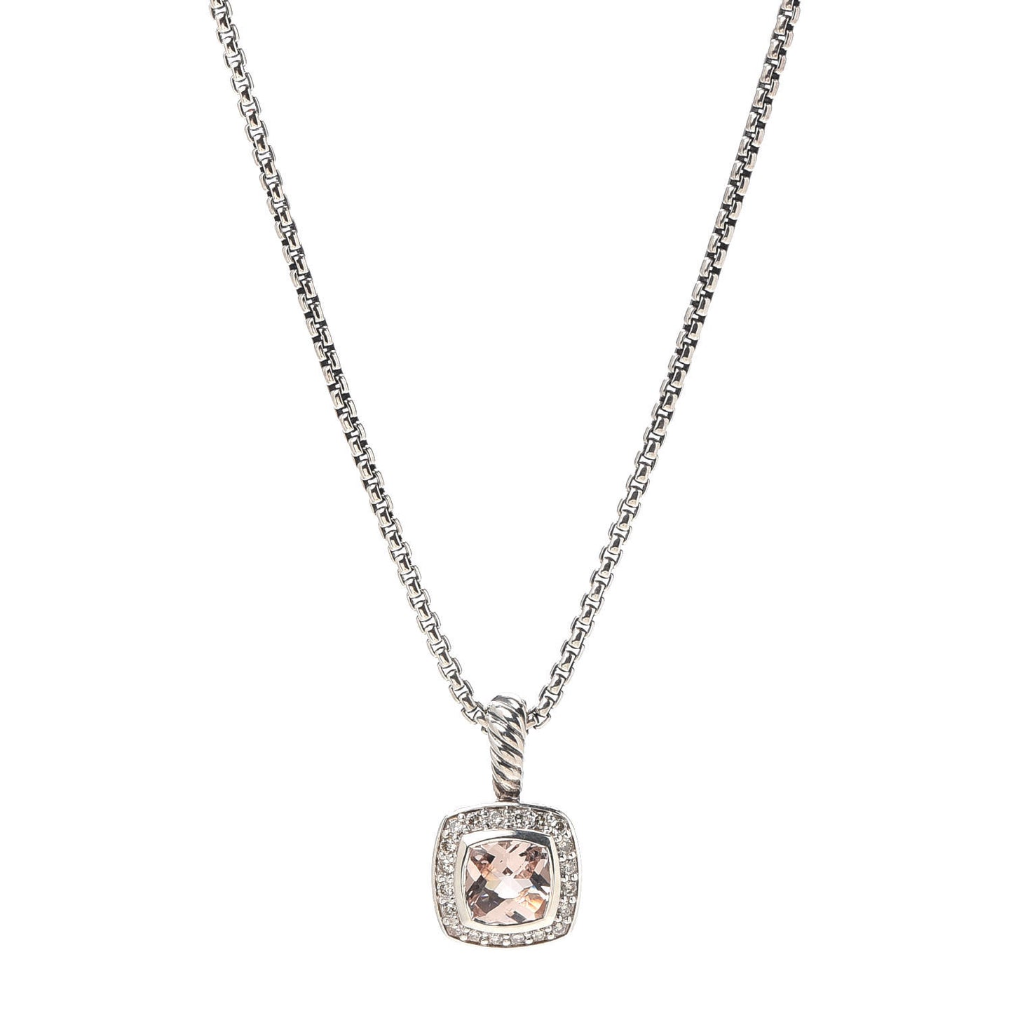 Sterling Silver Diamond Morganite 7mm Petite Albion Pendant Necklace