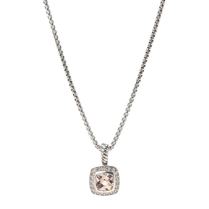 David Yurman Sterling Silver Diamond Morganite 7mm Petite Albion Pendant Necklace 1 of 6