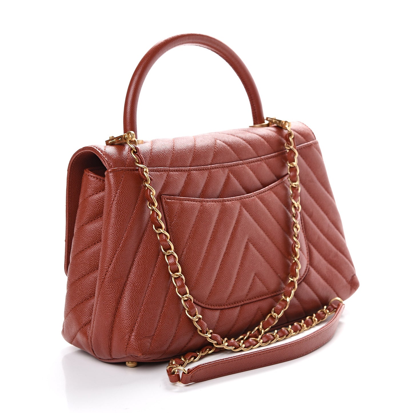 Caviar Chevron Quilted Small Coco Handle Flap Dark Orange