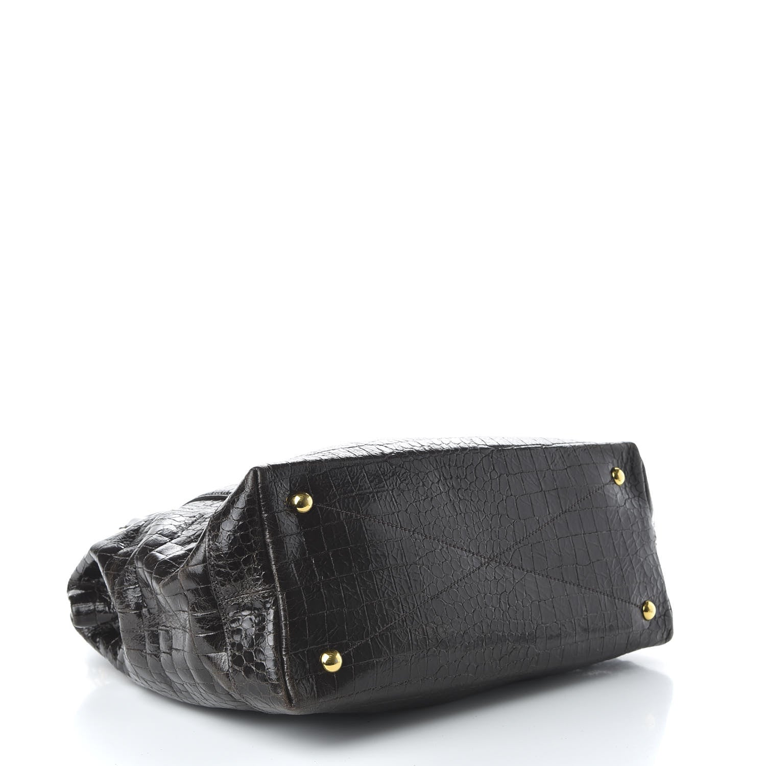 Miu Miu Calfskin Crocodile Embossed St Cocco Shopping Tote Black 5 of 10