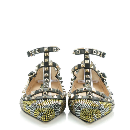 Valentino Garavani Crystal Camouflage Rockstud Cage Ballerina Flats 39 Black 2 of 7
