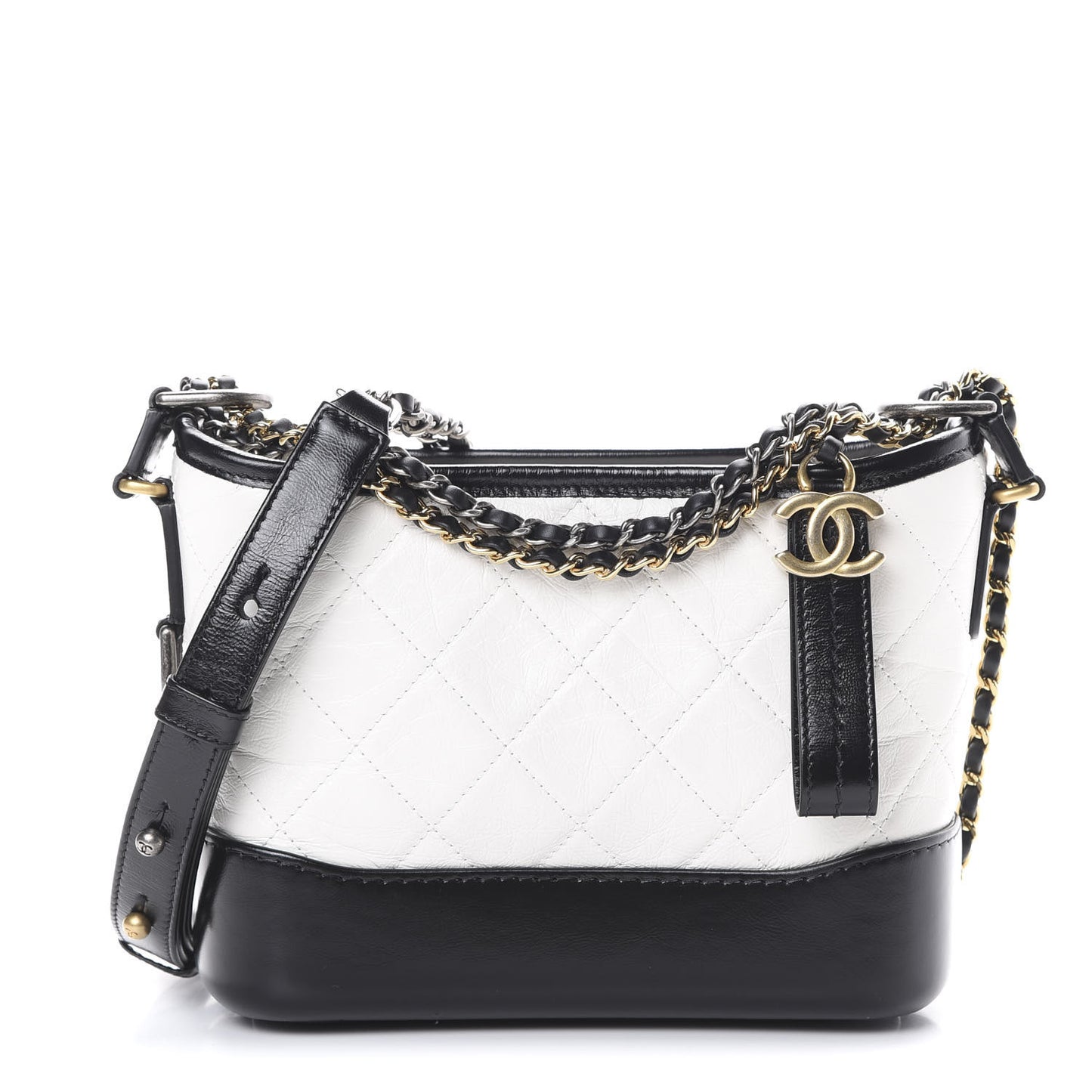 Aged Calfskin Quilted Small Gabrielle Hobo Black White
