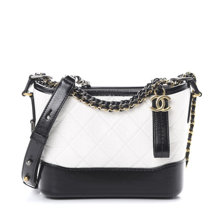 Chanel Aged Calfskin Quilted Small Gabrielle Hobo Black White 1 of 9