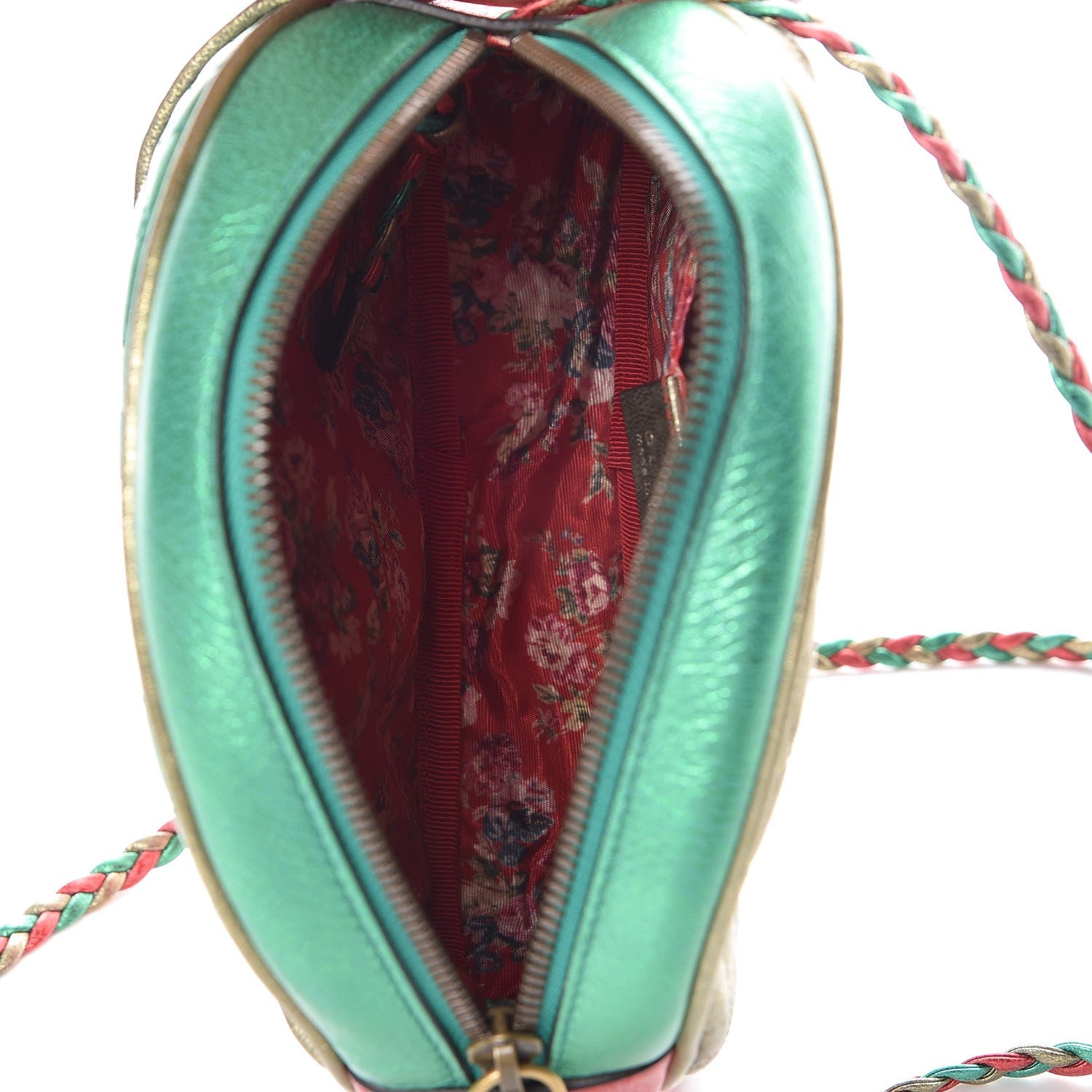 Gucci Laminated Nappa Trapuntata Mini Zumi Dome Shoulder Bag Rosso Jasmine Green Rame 5 of 8