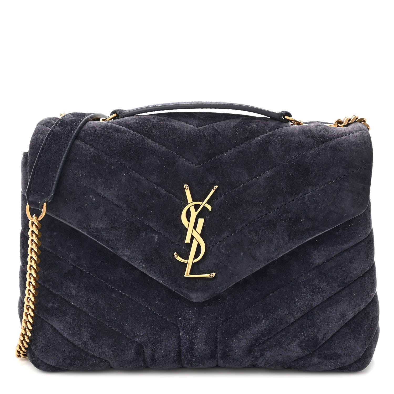 Saint Laurent Velvet Y Quilted Monogram Small Loulou Chain Satchel Medium Blue 1 of 10
