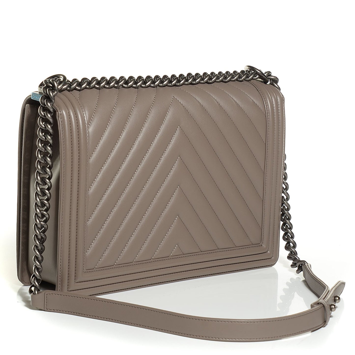 Calfskin Chevron Large Boy Flap Grey