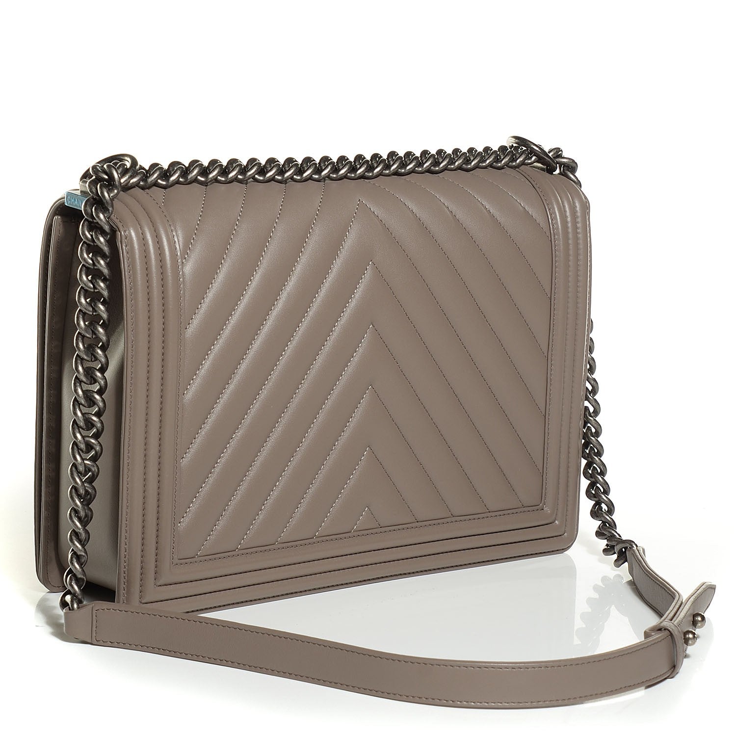 Chanel Calfskin Chevron Large Boy Flap Grey 3 of 8