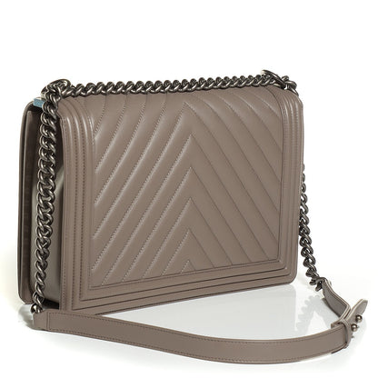 Chanel Calfskin Chevron Large Boy Flap Grey 3 of 8