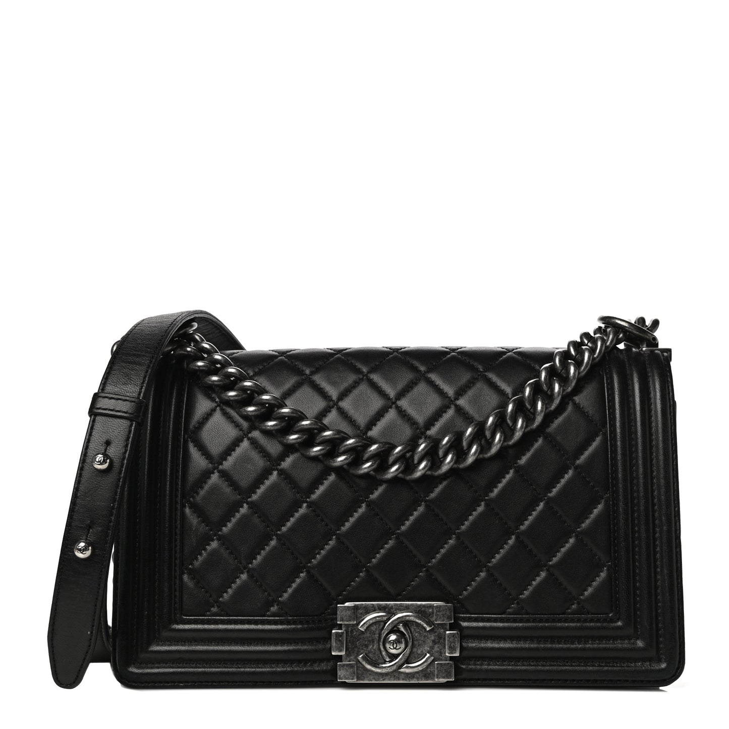 Lambskin Quilted Medium Boy Flap Black