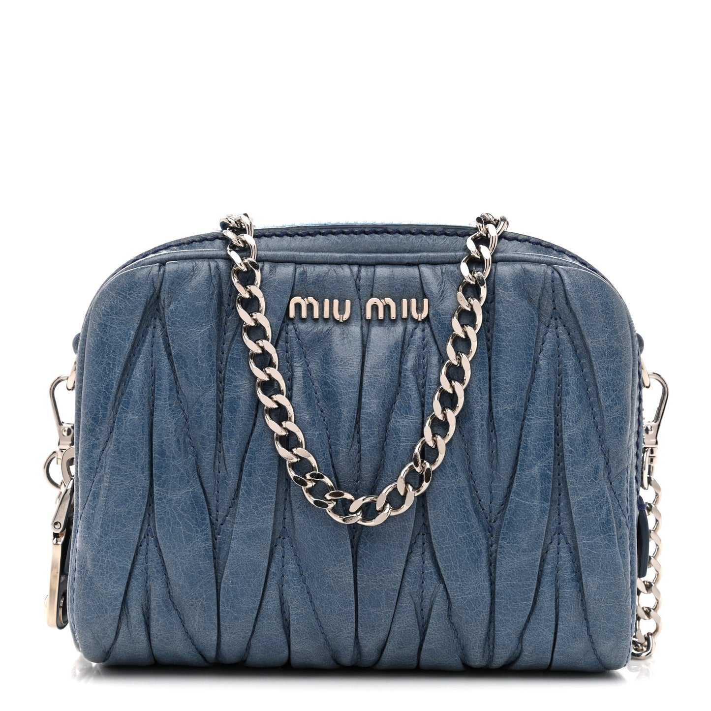 Vitello Lux Matelasse Double Zip Chain Crossbody Bag Oceano