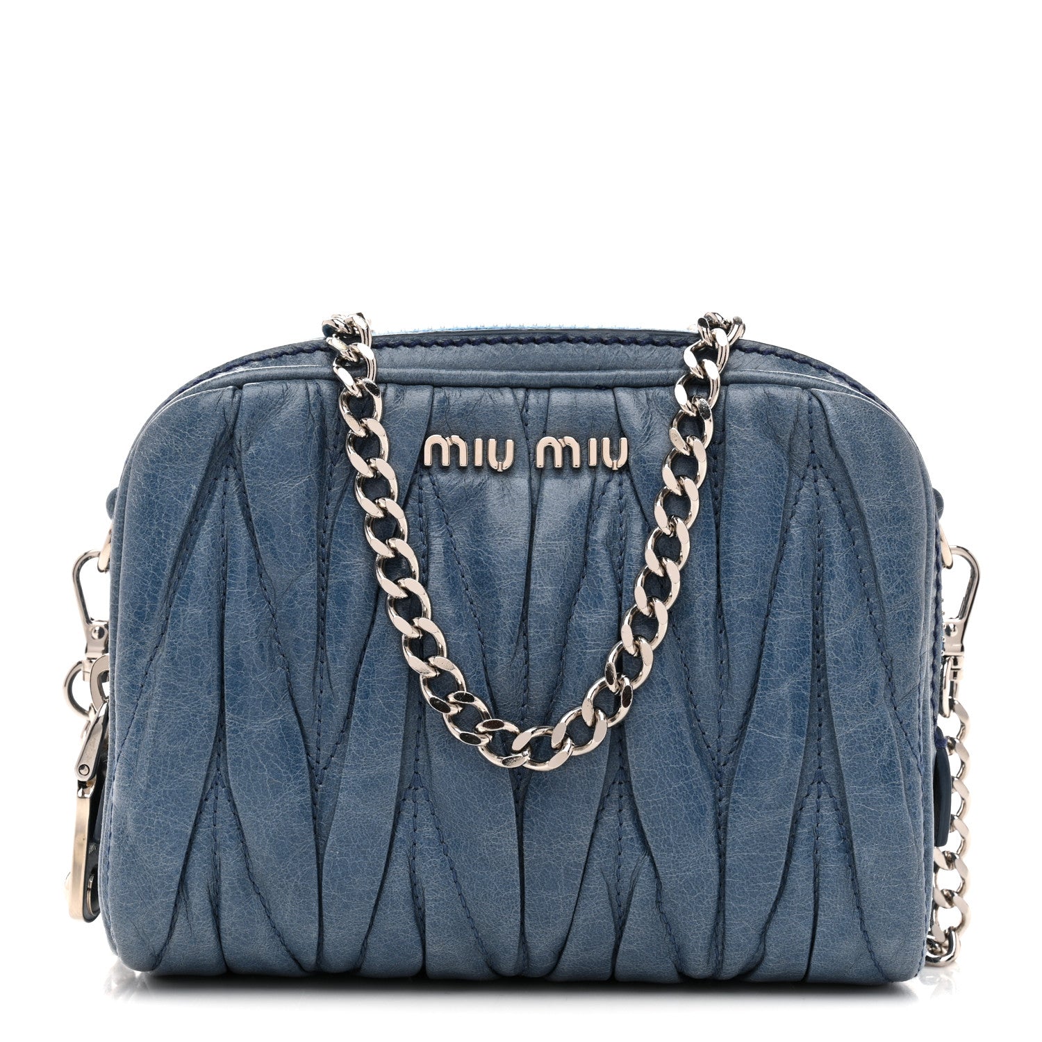 Miu Miu Vitello Lux Matelasse Double Zip Chain Crossbody Bag Oceano 1 of 14