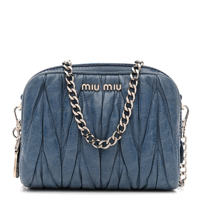 Miu Miu Vitello Lux Matelasse Double Zip Chain Crossbody Bag Oceano 1 of 14