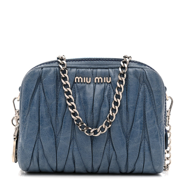 Miu Miu Vitello Lux Matelasse Double Zip Chain Crossbody Bag