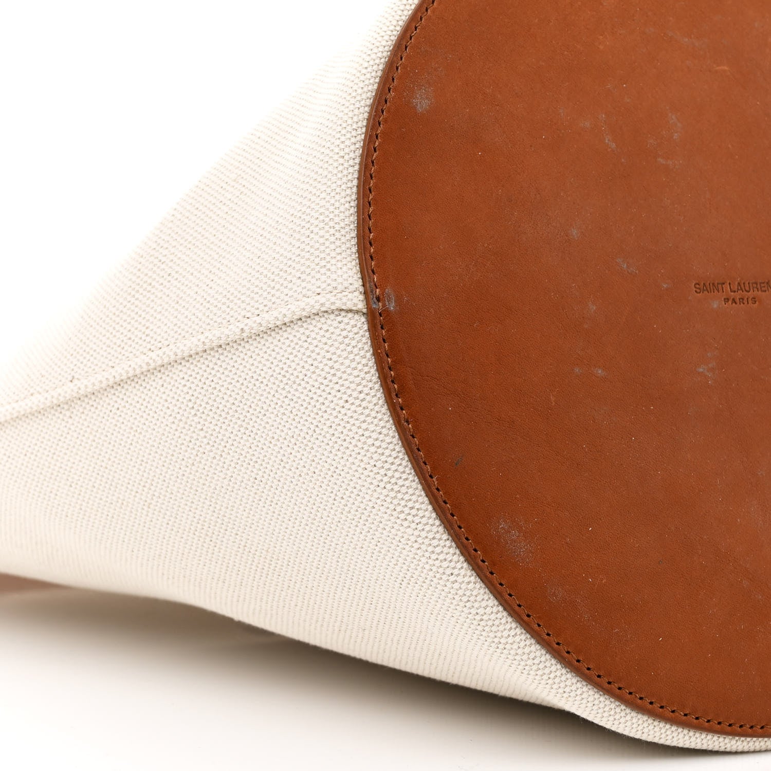 Saint Laurent Linen Calfskin Rive Gauche Bucket Bag Optic White Cognac 11 of 12