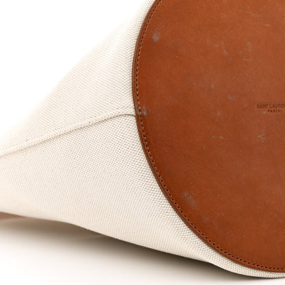 Saint Laurent Linen Calfskin Rive Gauche Bucket Bag Optic White Cognac 11 of 12