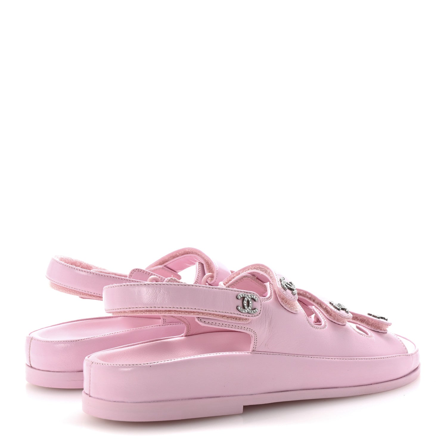Chanel Lambskin Crystal CC Velcro Dad Sandals 36.5 Light Pink 5 of 10