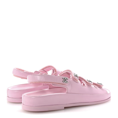 Chanel Lambskin Crystal CC Velcro Dad Sandals 36.5 Light Pink 5 of 10