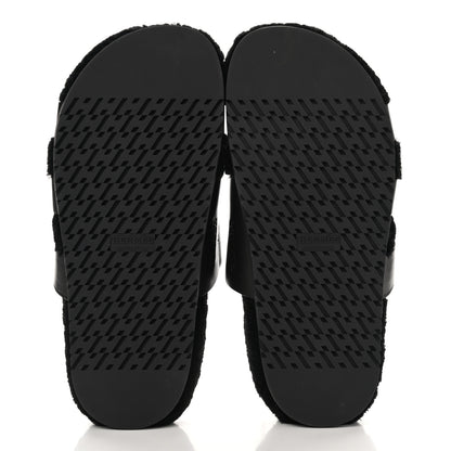 Hermes Calfskin Woolskin Womens Chypre Sandals 38 Black 5 of 9
