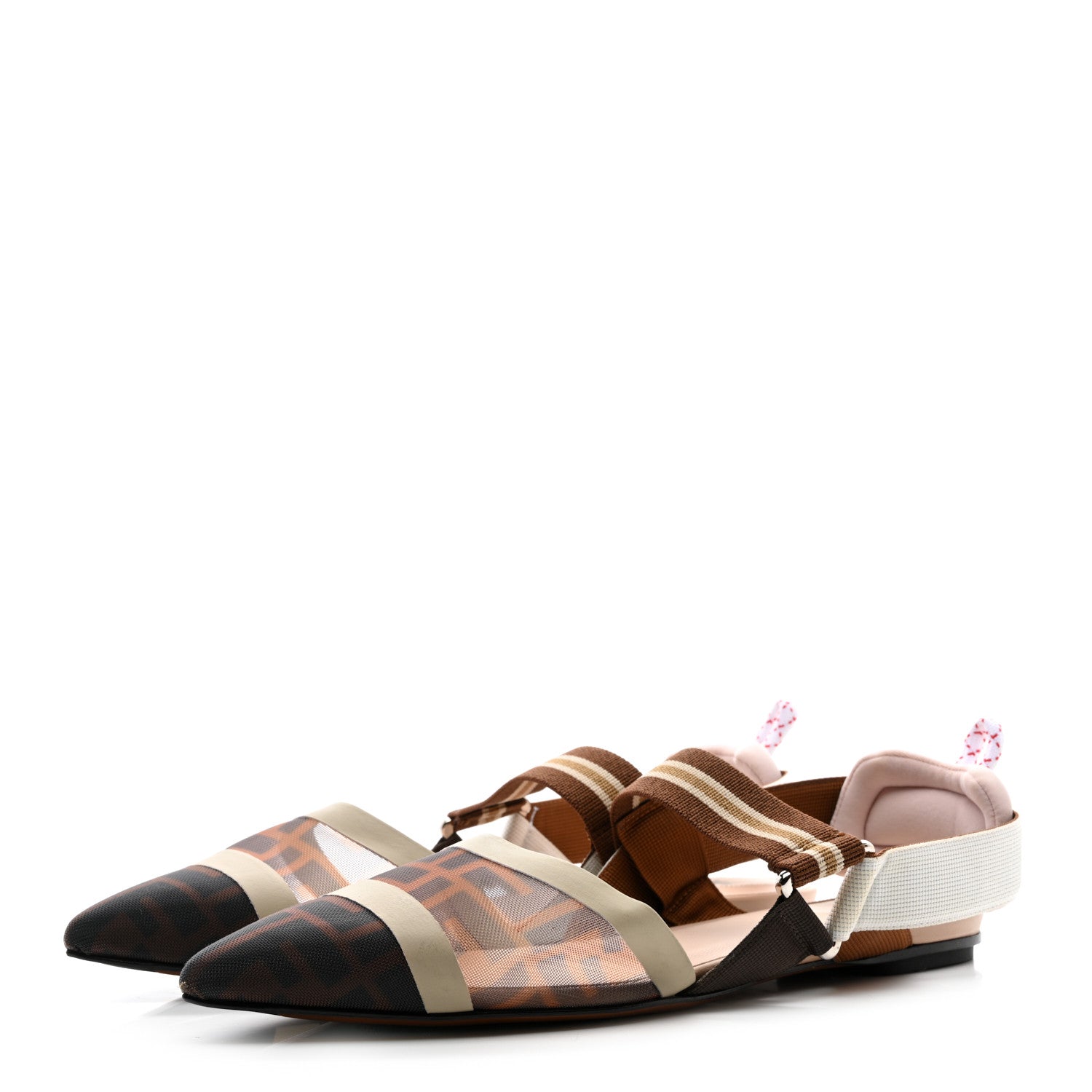 Fendi Technical Mesh FF Colibri Slingback Ballerina Flats 39 Tobacco Moro Camelia Beige Caramello 3 of 8